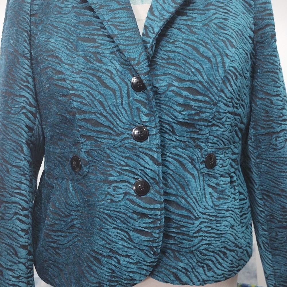 Notation Petite Teal Blazer Abstract Brocade Zebr… - image 2